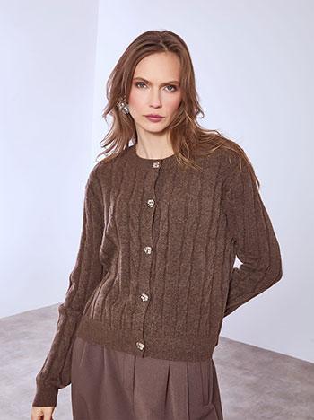 Cardigan with textured buttons in brown