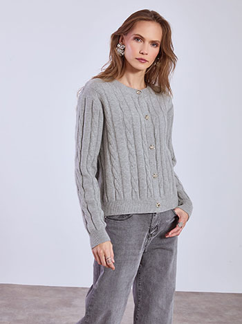 Ζακέτα με ανάγλυφα κουμπιά σε γκρι