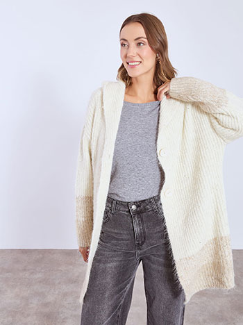 Cardigan knitted with sequins in light beige