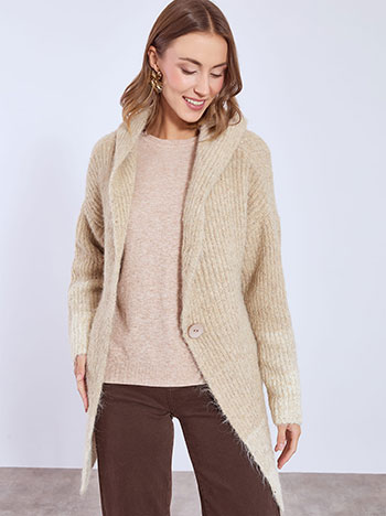 Cardigan knitted with sequins in dark beige