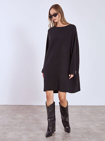 Φόρεμα μίνι με κουμπιά στο μανίκι σε μαύρο