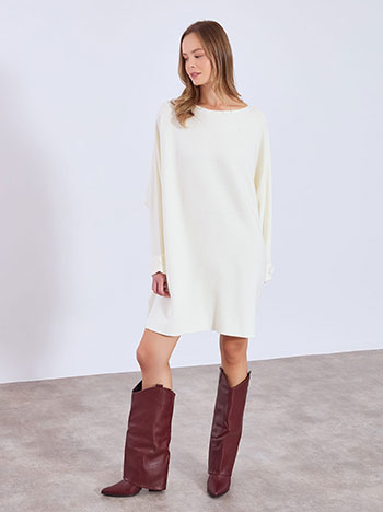 Φόρεμα μίνι με κουμπιά στο μανίκι σε εκρού