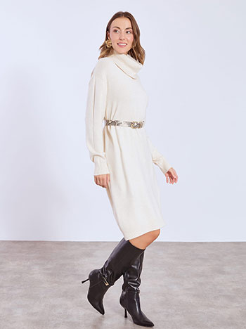 Φόρεμα μίντι πλεκτό ζιβάγκο σε μπεζ