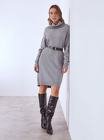 Dress midi knitted with turtleneck in grey