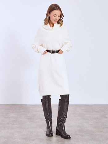 Φόρεμα μίντι πλεκτό ζιβάγκο σε εκρού