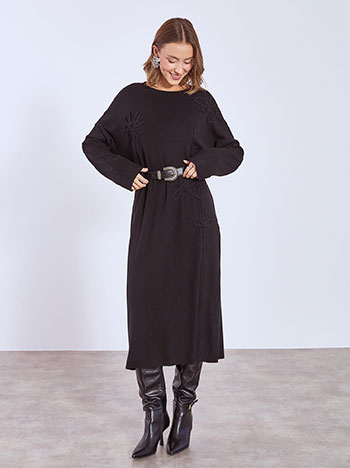 Dress midi with textured flowers in black