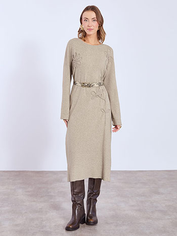 Dress midi with textured flowers in light brown