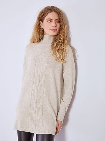 Sweater long with textured detail in dark beige