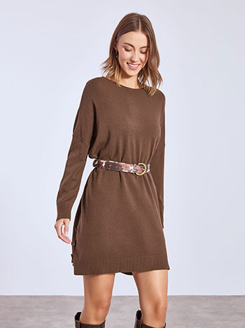 Dress mini knitted with pockets in dark brown