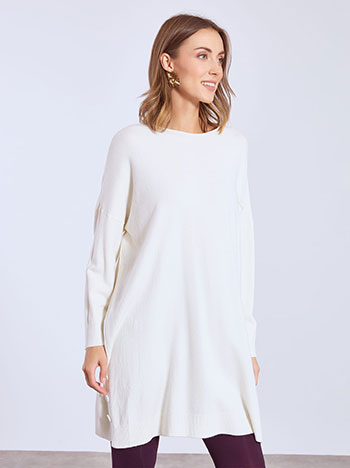 Φόρεμα μίνι πλεκτό με τσέπη σε εκρού