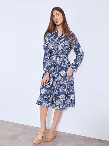 Shirtdress cotton with belt in blue