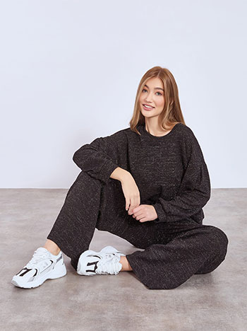 Wide leg trousers with metallic details in black