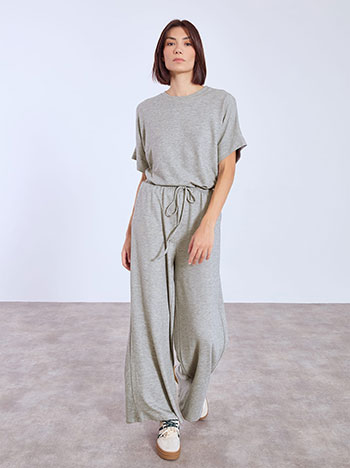Wide leg trousers knitted soft touch in grey