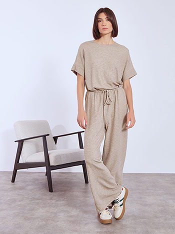 Wide leg trousers knitted soft touch in light brown