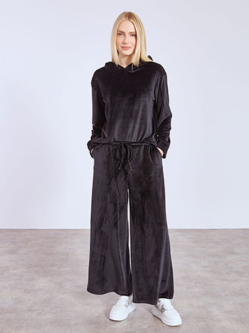 Wide leg trousers velvet in black