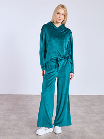 Wide leg trousers velvet in teal