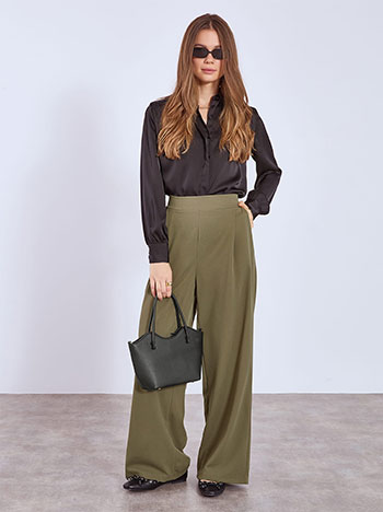 trosuers wide leg with pleats in khaki