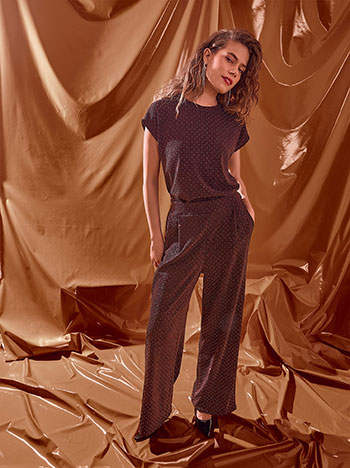 Wide leg trousers metallic with strass in wine red