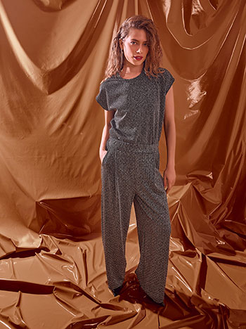 Wide leg trousers metallic with strass in silver