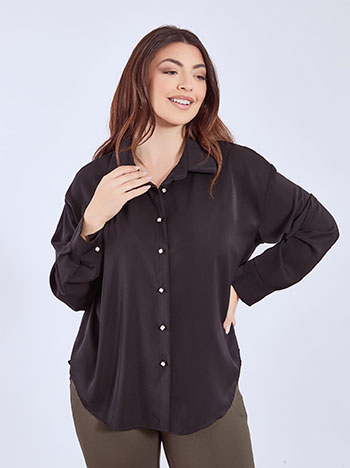Shirt with strass buttons in black