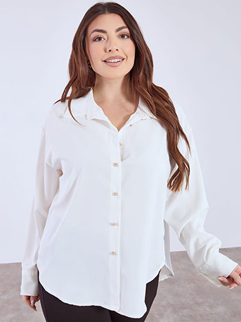 Shirt with strass buttons in white