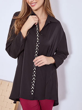 Πουκάμισο ασύμμετρο με πέρλες σε μαύρο