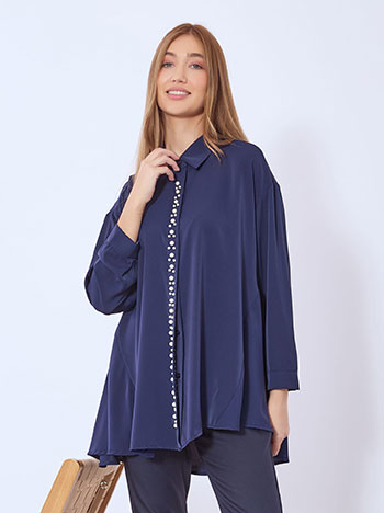 Πουκάμισο ασύμμετρο με πέρλες σε σκούρο μπλε