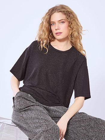 Μπλούζα μακριά μεταλλιζέ σε μαύρο