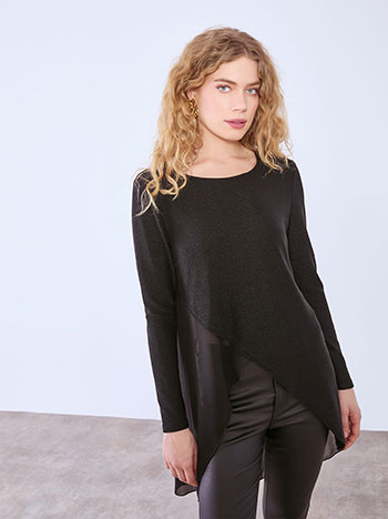 Top metallic with semi sheer hemline in black