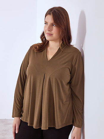 Μπλούζα μακρυμάνικη με πιέτα σε καφέ