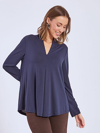 Μπλούζα μακρυμάνικη με πιέτα σε σκούρο μπλε