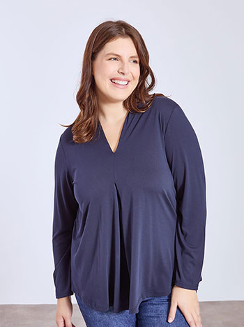 Μπλούζα μακρυμάνικη με πιέτα σε σκούρο μπλε