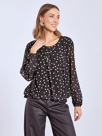 Top polka dot with pleats in black
