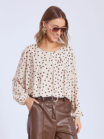 Top polka dot with pleats in beige
