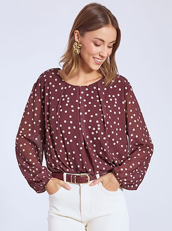 Top polka dot with pleats in wine red