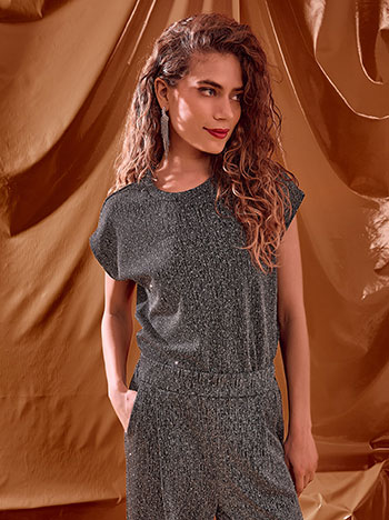 Τοπ μεταλλιζέ με strass σε ασημί