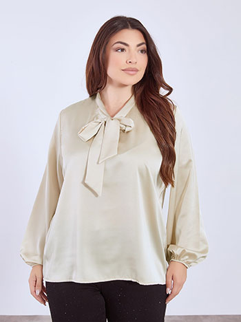 Μπλούζα σατέν με δέσιμο σε μπεζ ανοιχτό