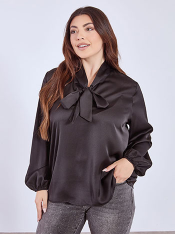 Top satin with tie in black