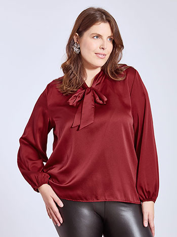 Μπλούζα σατέν με δέσιμο σε μπορντό