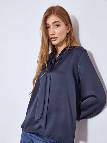Top satin with tie in dark blue