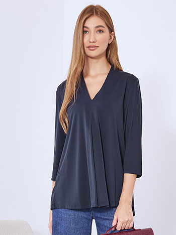 Μπλούζα με πιέτα σε σκούρο μπλε