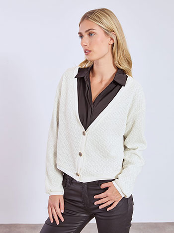 Ζακέτα crop μεταλλιζέ σε εκρού