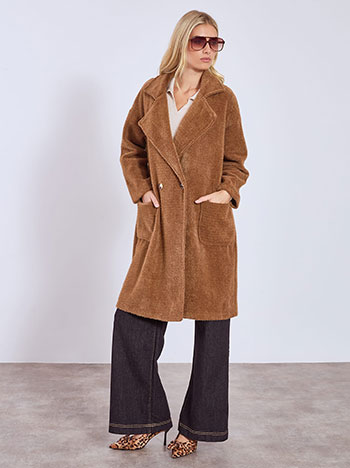 Παλτό πλεκτό με απαλή υφή σε καφέ