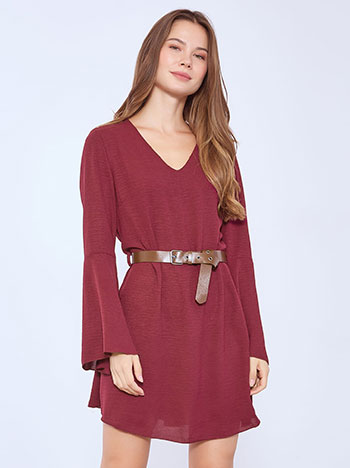 Dress mini with flare sleeves in wine red