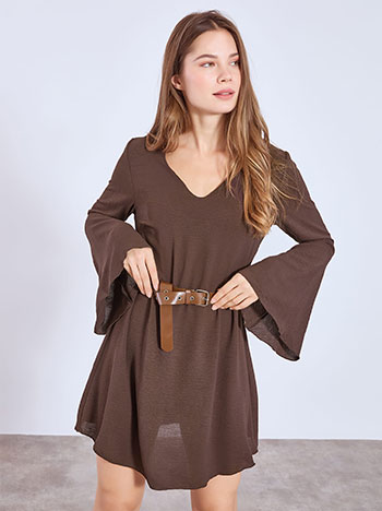 Dress mini with flare sleeves in dark brown
