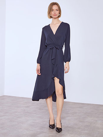 Φόρεμα κρουαζέ με βολάν στο τελείωμα σε σκούρο μπλε