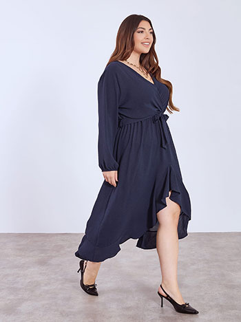 Φόρεμα κρουαζέ με βολάν στο τελείωμα σε σκούρο μπλε