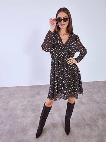Dress polka dot mini wrap front in black