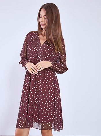 Φόρεμα πουά μίνι κρουαζέ σε μπορντό