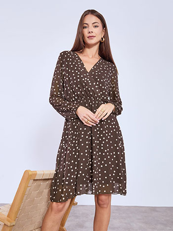 Dress polka dot mini wrap front in dark brown